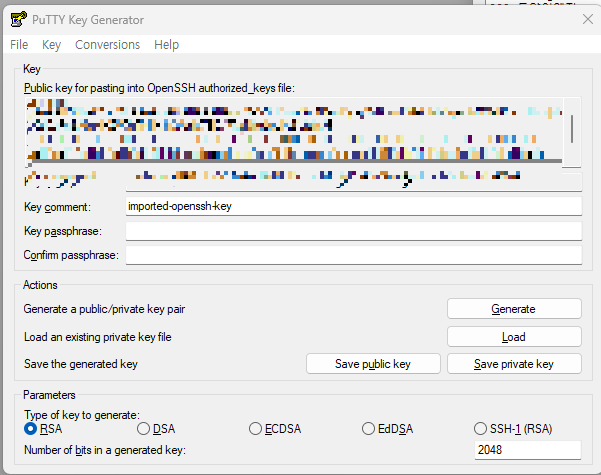 pem키를 선택한 화면