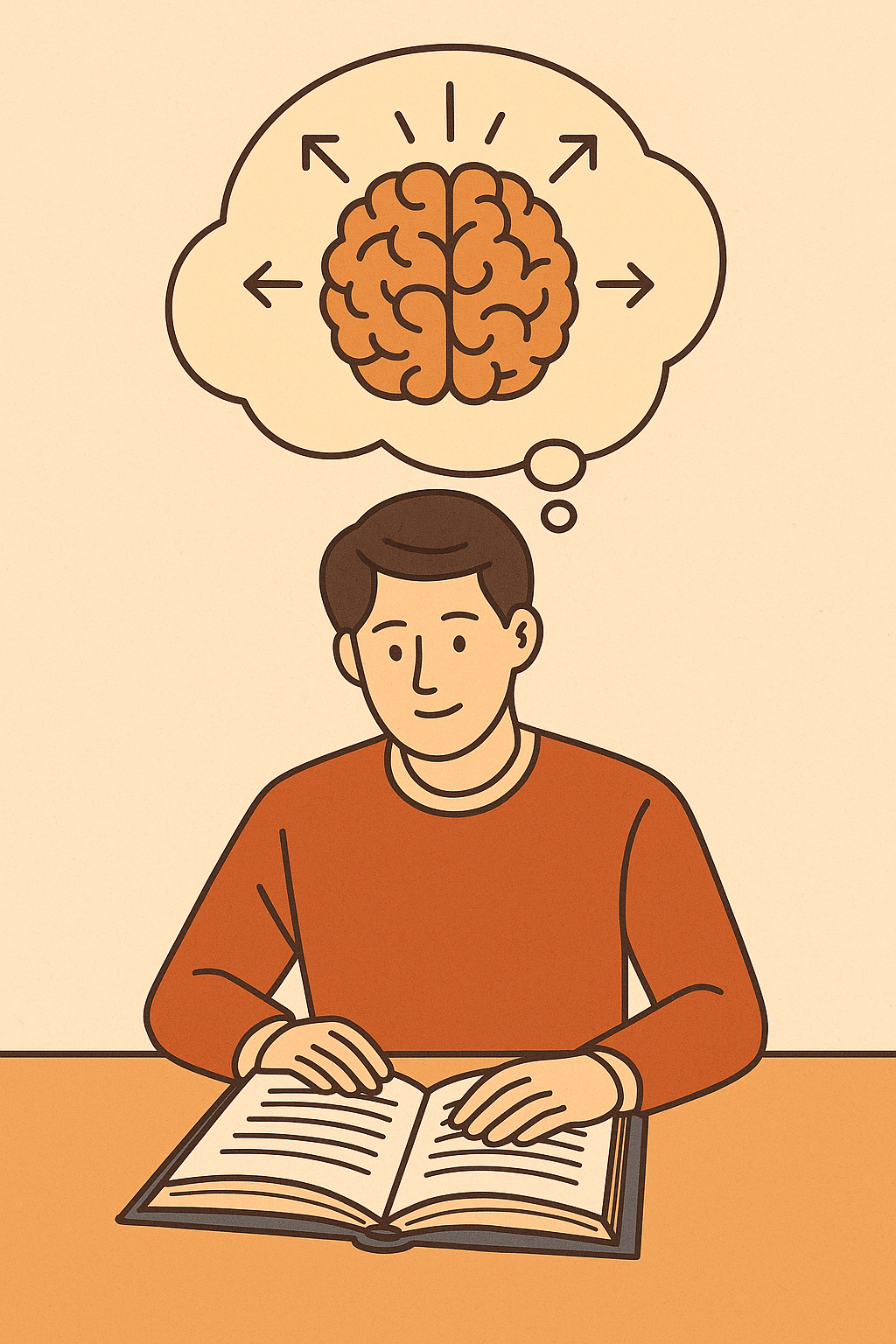 책 내용을 장기 기억으로 전환하는 과정을 상징적으로 표현한 일러스트
