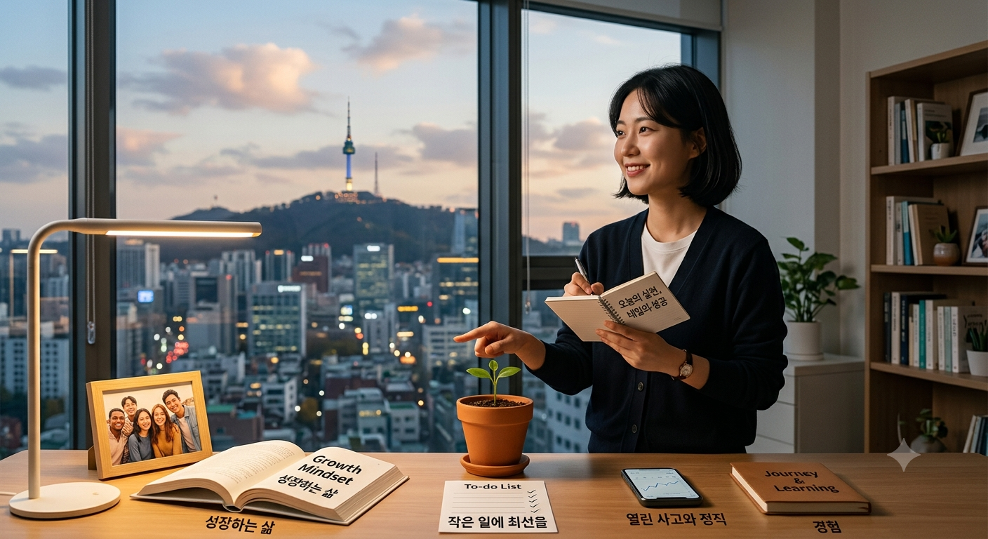 성공하는 사람들의 삶의 태도와 성장 습관을 기록하는 모습