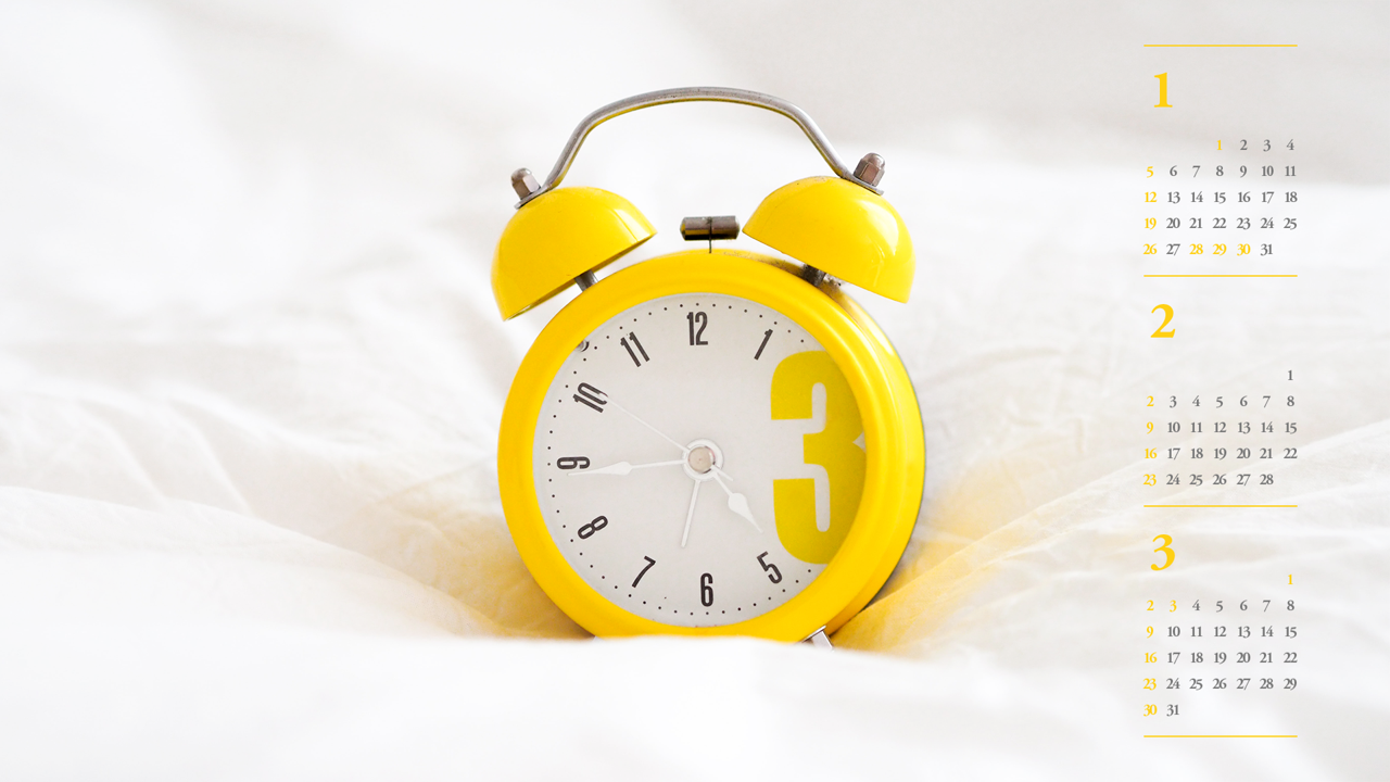 09 노란색 탁상시계 B - 2025년2월 노트북배경화면