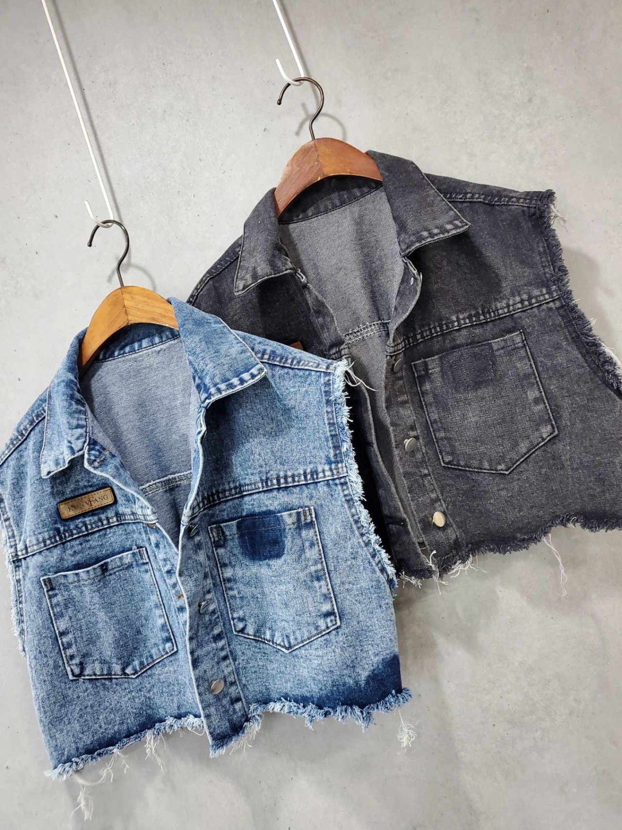 데님 크롭 빈티지 카라 청조끼 숏 봄 여름 간절기 여성 여자 중청 흑청