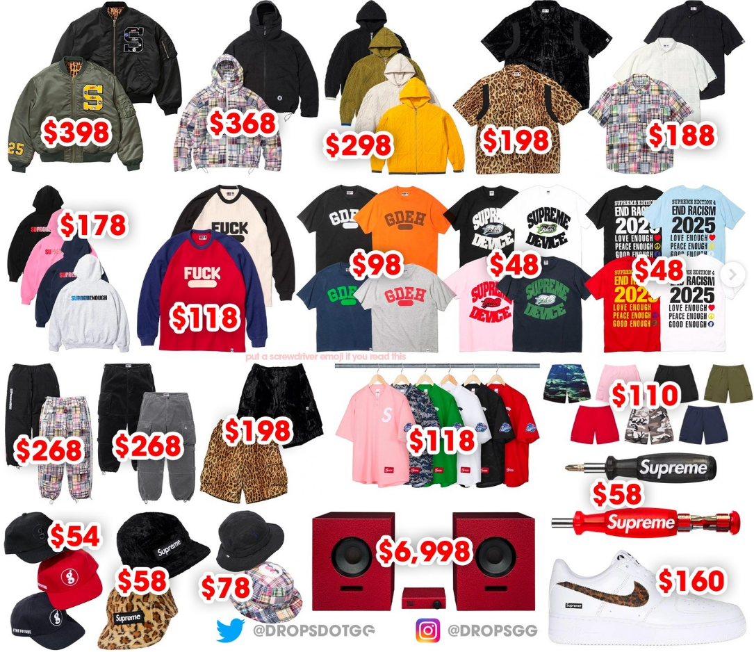 슈프림 Supreme 25 SS 15주차 드랍리스트