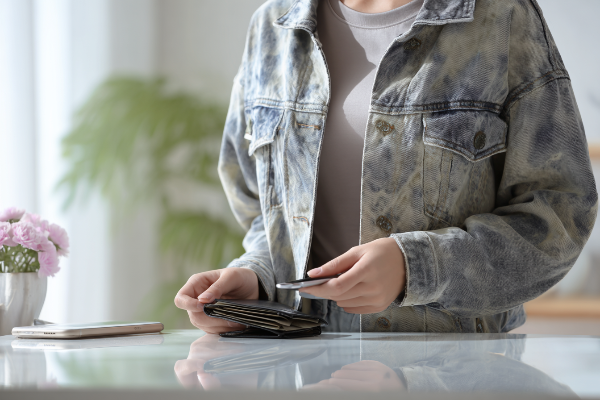 불필요한 영수증과 카드를 정리하는 모습