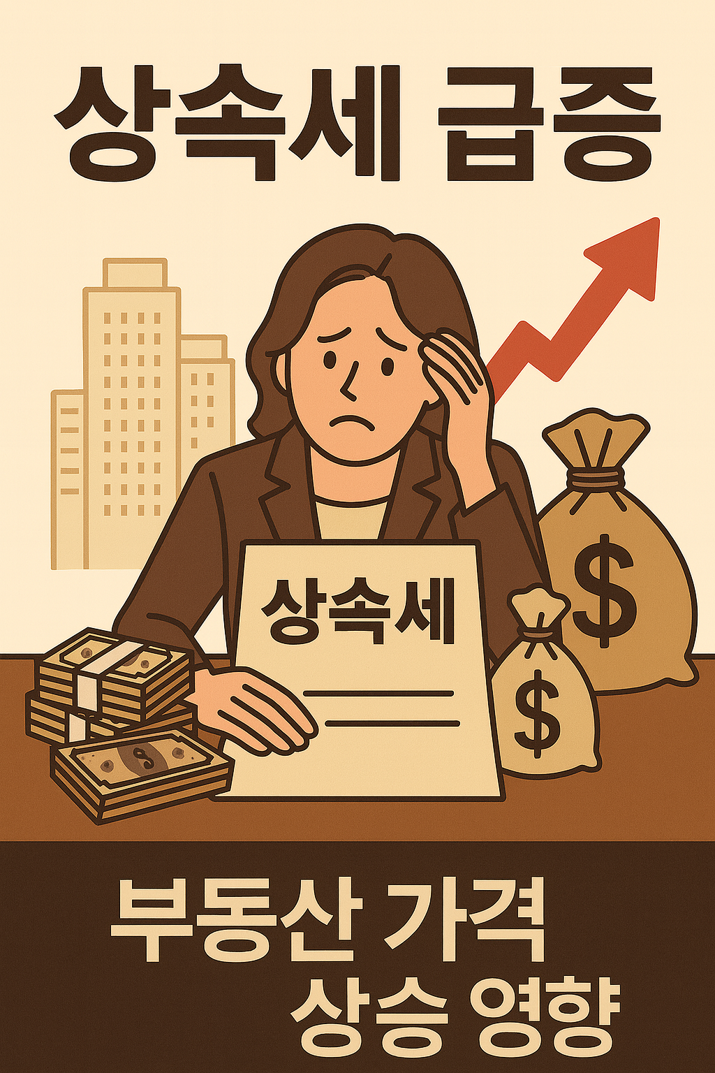 부동산 가격 상승으로 상속세 부담이 급증하는 상황을 표현한 일러스트