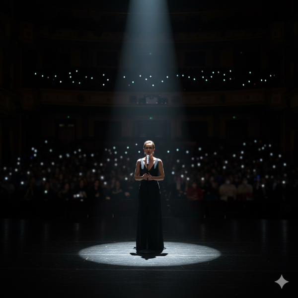 “연예계 복귀 무대” – 조명이 켜진 무대에 서 있는 여성의 모습