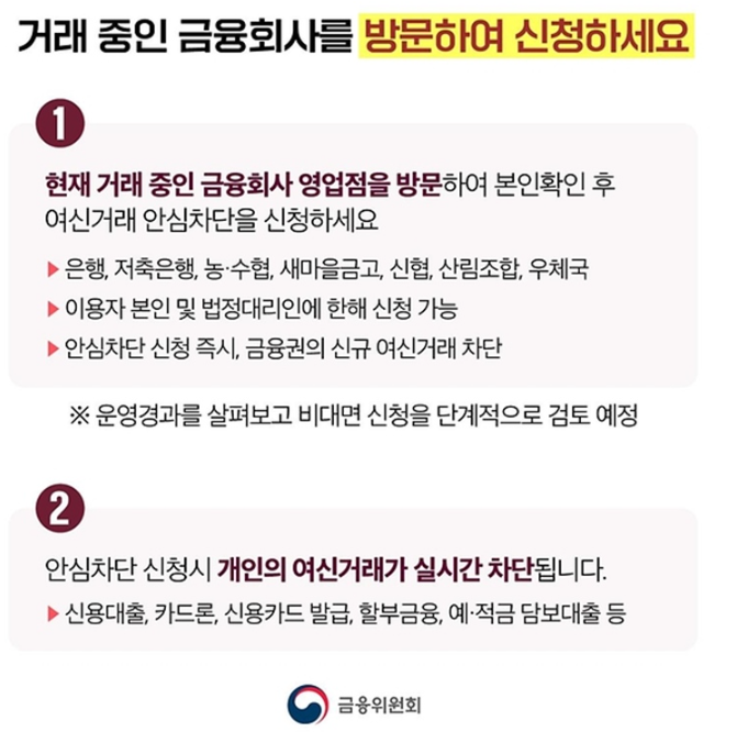 여신거래 안심차단 서비스 비대면 온라인 신청 바로가기