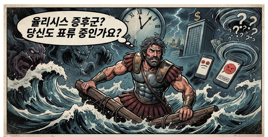 영화 오디세우스와 율리시스 증후군을 표현한 일러스트