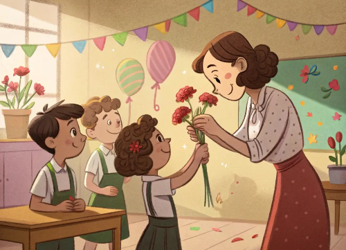 스승의날-카네이션-학생3명-선생님