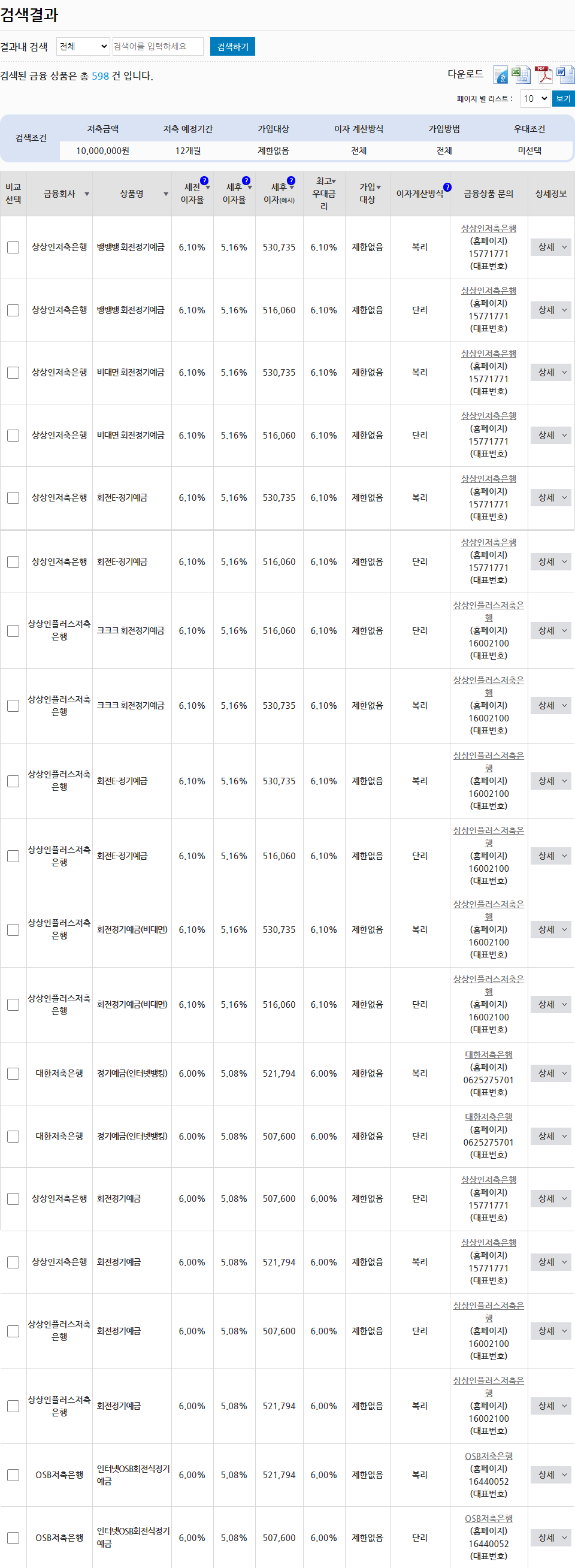 금융감독원 정기예금 검색결과