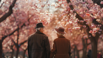 노인 부부의 산책하는 사진