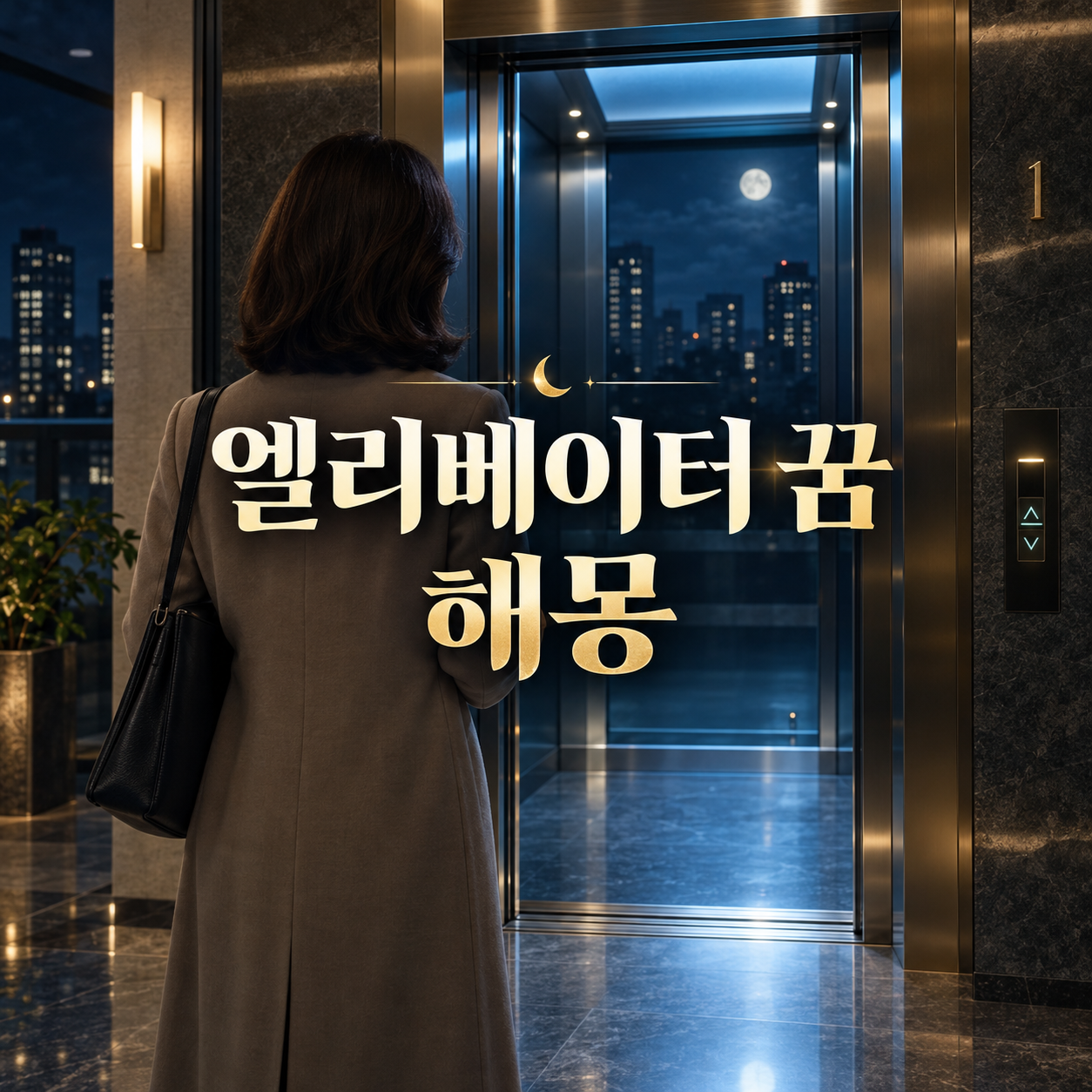 현대적인 건물에서 엘리베이터를 기다리는 꿈 해몽 장면