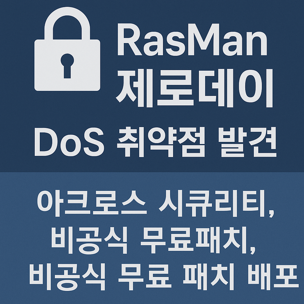 윈도우 핵심 서비스 RasMan(원격 액세스 연결 관리자)에서 제로데이 DoS 취약점이 보고되며, 0patch(아크로스 시큐리티) 비공식 마이크로패치가 무료로 배포되는 상황이다. 영향, 공격 시나리오, 점검 포인트, 임시 대응을 정리한다.