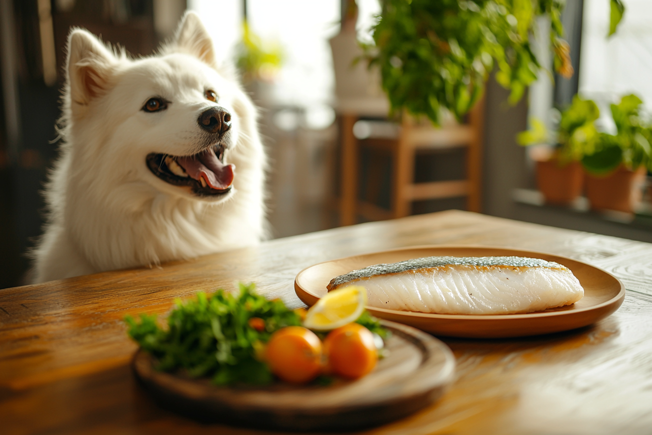 A Samoyed & baked cod fillet