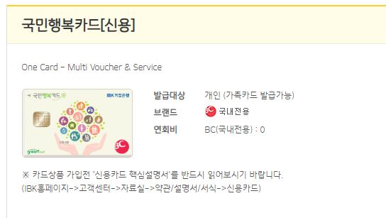 국민행복카드 카드사별 혜택 조건 알아보기 (롯데, KB 국민, 삼성, 우리, IBK, 신한, NH농협 비씨)