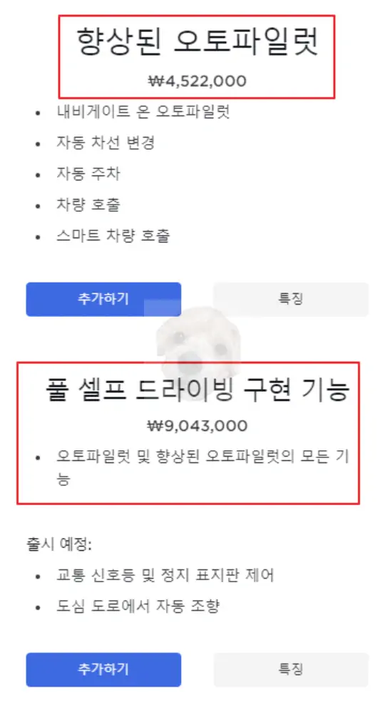 테슬라 오토파일럿 옵션