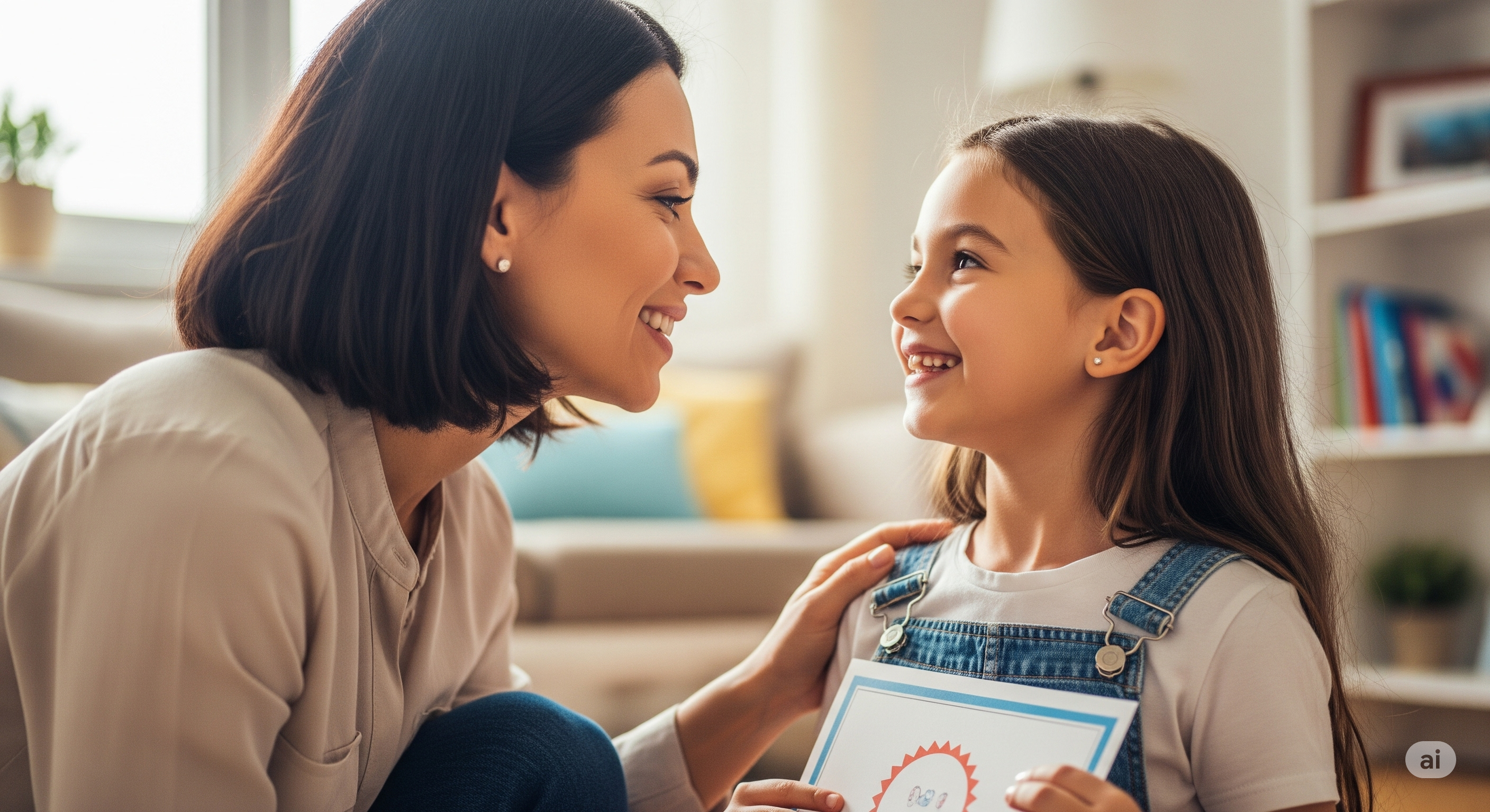 엄마가 아이에게 칭찬하고 있는 이미지
