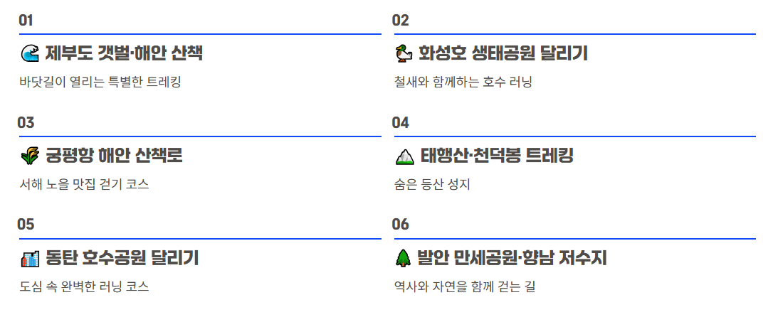 화성시 산책&middot;달리기&middot;트레킹 명소 완벽 가이드