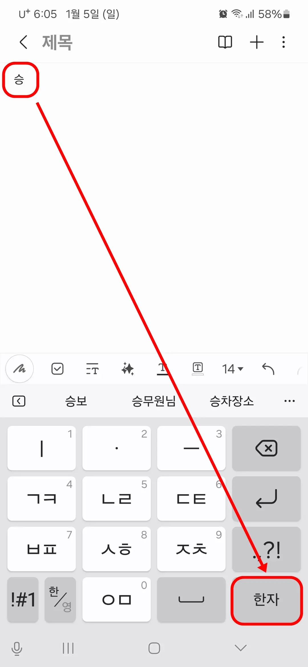 한글 입력 한자