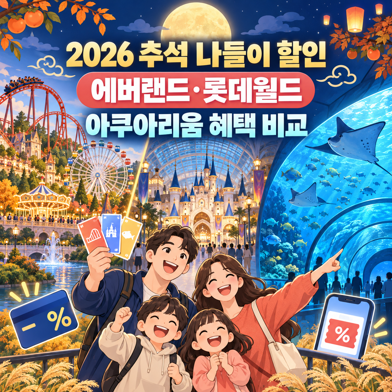 2026 추석 에버랜드·롯데월드·아쿠아리움 할인 - 카드·통신사 혜택 비교