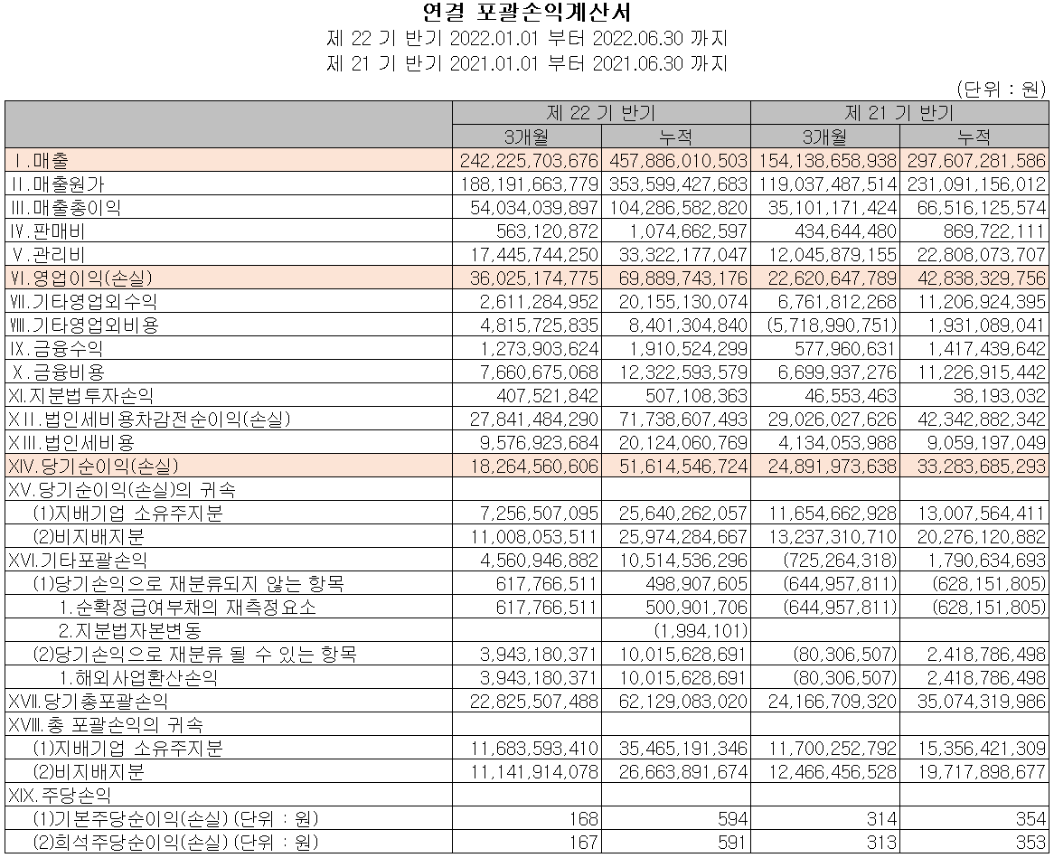 하나마이크론 - 손익계산서
