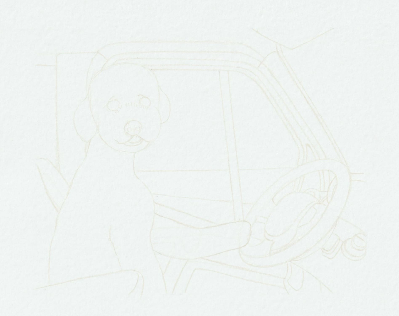 푸들 중에 가장 큰 견종이 차 안에서 운전대를 잡고 있는 그림 도안