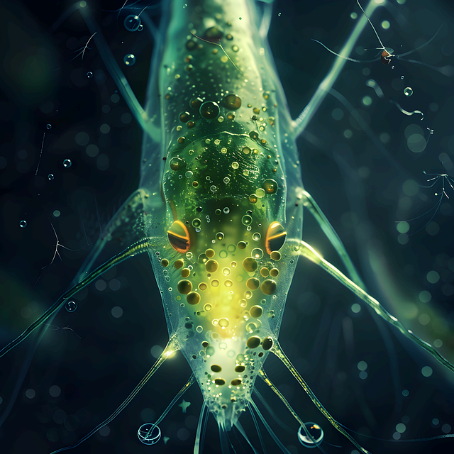 몸이 투명한 발광 심해 새우 AI 이미지