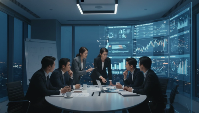 베트남 법인세 변화에 대응하기 위한 한국 기업의 전략 회의 모습. 전문가들이 모여 새로운 세무 환경에 대한 해결책을 모색하고 있습니다.