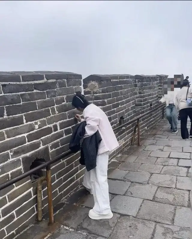 만리장성에서 낙서하는 여성, 제지에도 불응