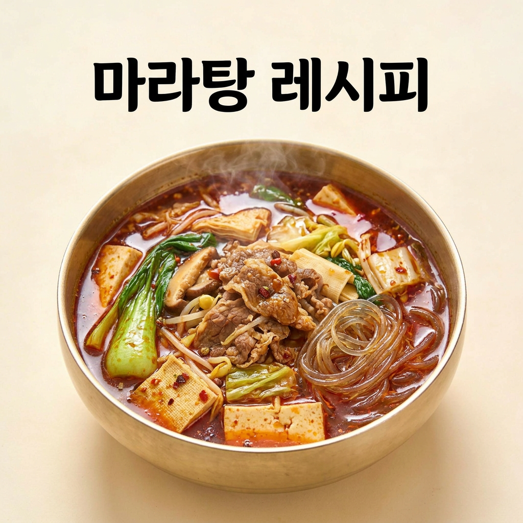 얼얼한 마유 향이 가득한 국물에 다양한 토핑이 어우러진 홈메이드 마라탕 완성 컷