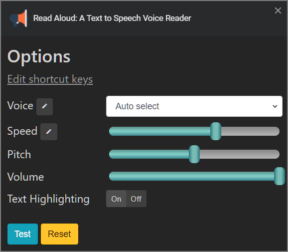 Read Aloud 옵션 설정