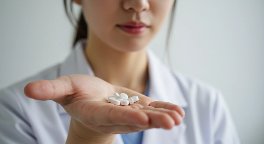 ADHD 약을 손에 들고 있는 한국인 여성