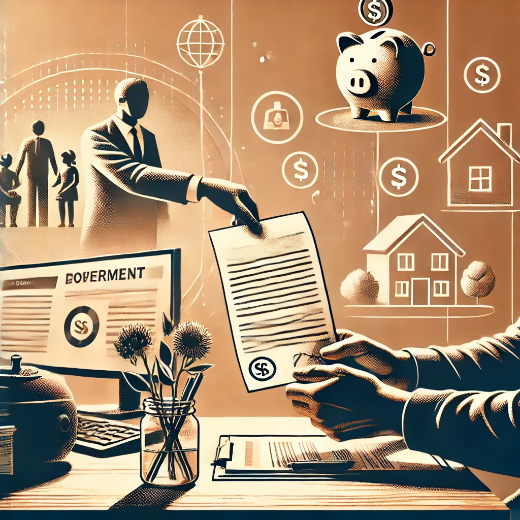 2025년 천사지원금 정부의 재정 지원과 경제적 안정을 위한 도움을 받는 장면을 묘사한 이미지