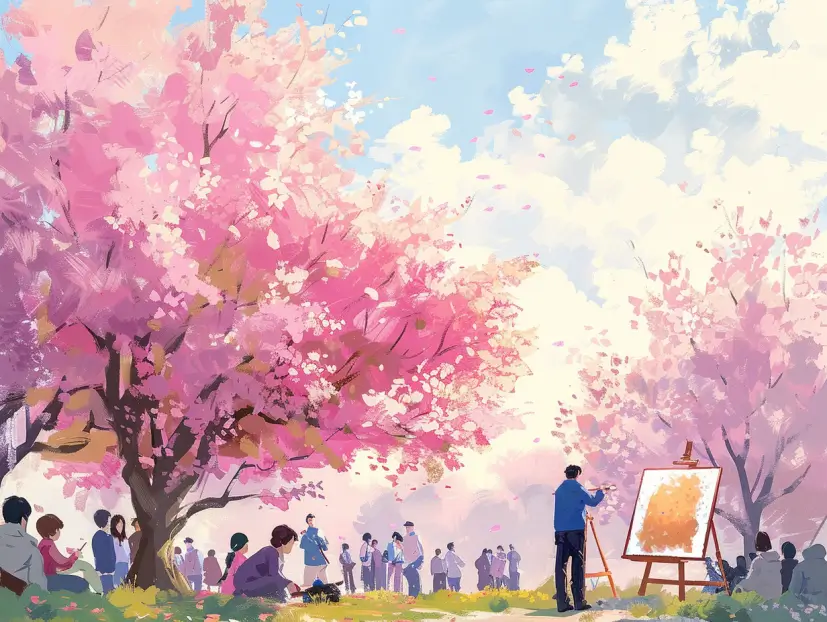 매화 축제 수채화