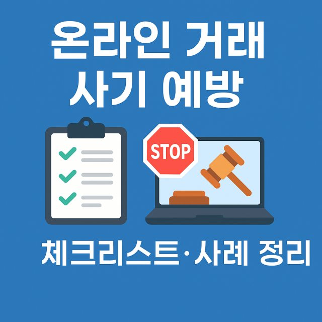 온라인 거래 사기 예방 체크리스트와 실제 사례를 설명하는 대표 이미지로, 안전한 인터넷 거래를 위한 소비자 보호를 강조합니다