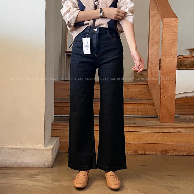 봄 키작녀청바지 와이드 청바지 이염없는 논페이드 생지 데님 여성 스판 밴딩 통일자 팬츠