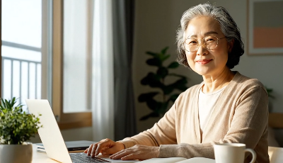 시니어 여성 분석하는 모습