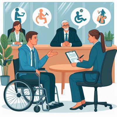 면접 시험에 참여하는 중증 장애인