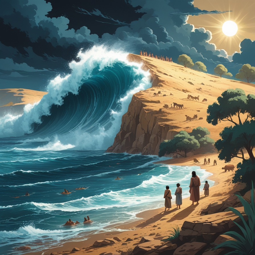 세대가 지나며 인간의 수명이 점차 짧아지는 변화를 상징적으로 표현한 이미지