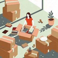 이삿짐-싸는-혼자서-이삿짐-싸고있는-일러스트