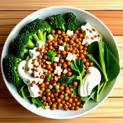 브로콜리, 렌즈콩, 귀리, 그릭요거트, 시금치