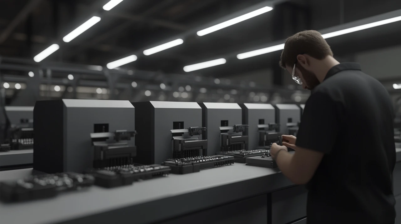 혁신과 정밀함으로 이루어진 최첨단 연구실에서의 반도체 개발. 기술 발전을 이끄는 분위기와 조명이 돋보인다.