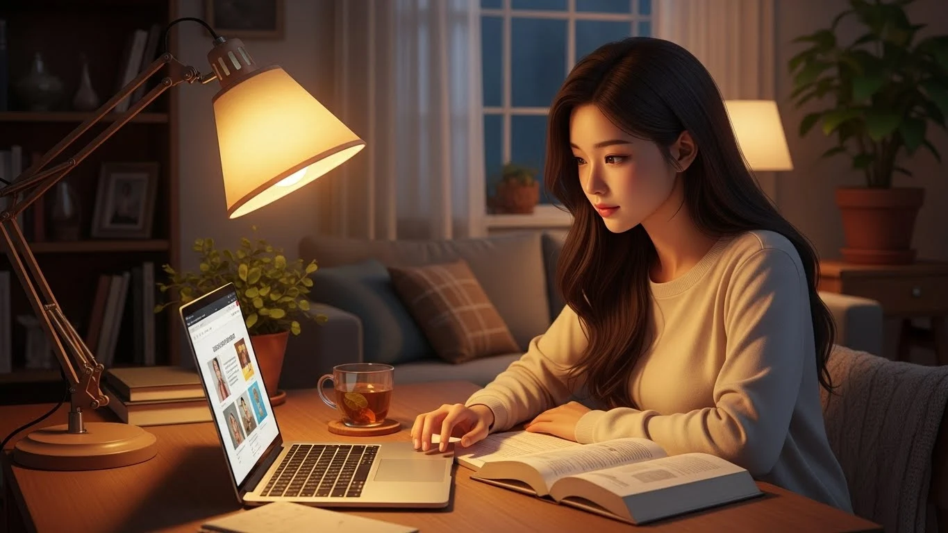 퇴근 후 집에서 자기계발을 하는 직장인 이미지