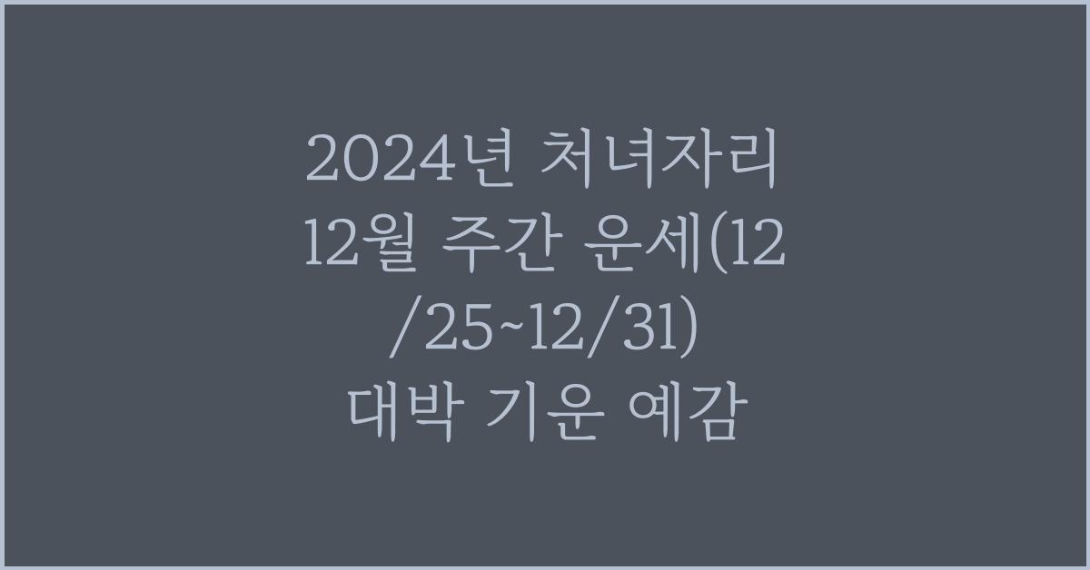 2024년 처녀자리 12월 주간 운세(12/25~12/31)