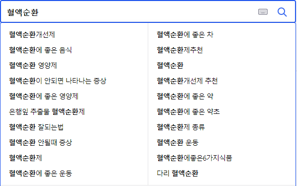 혈액순환 연관 검색어들