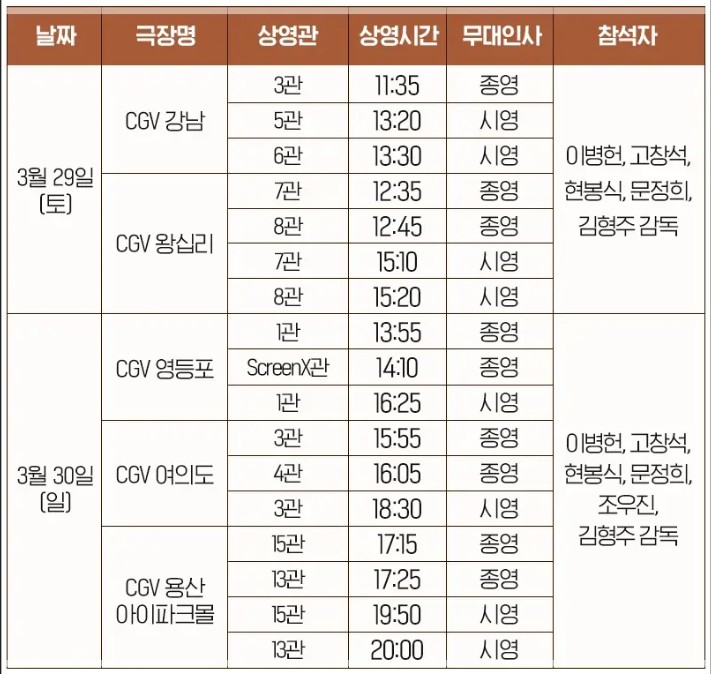 영화 승부 무대인사 일정 및 예매 방법