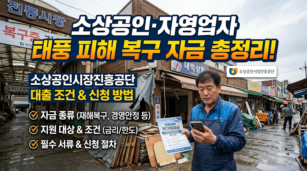 소상공인 자영업자 태풍 피해 복구 자금 종류와 소상공인시장진흥공단 대출 조건 및 신청 방법 총정리
