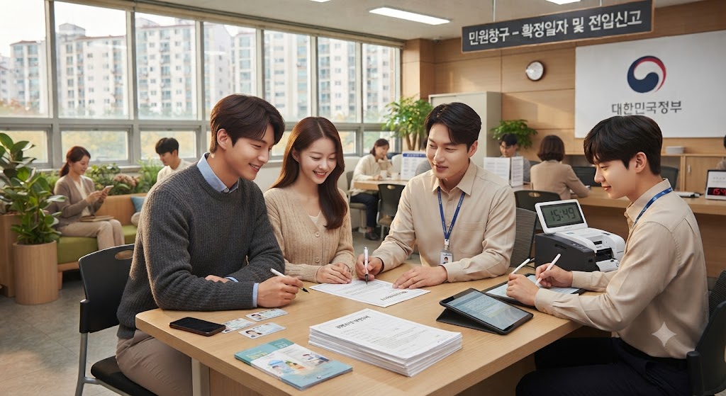 주민센터에서 전입신고와 확정일자도 하는 모습