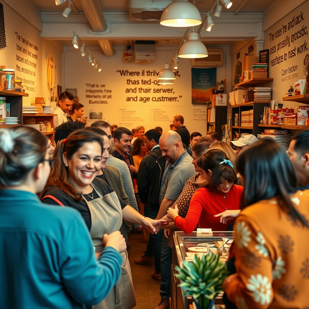 성실한 경영을 통해 번창하고 있는 소상공인 가게의 모습을 담아, 고객과의 소통과 사업의 성공적인 결실을 시각적으로 전달합니다.