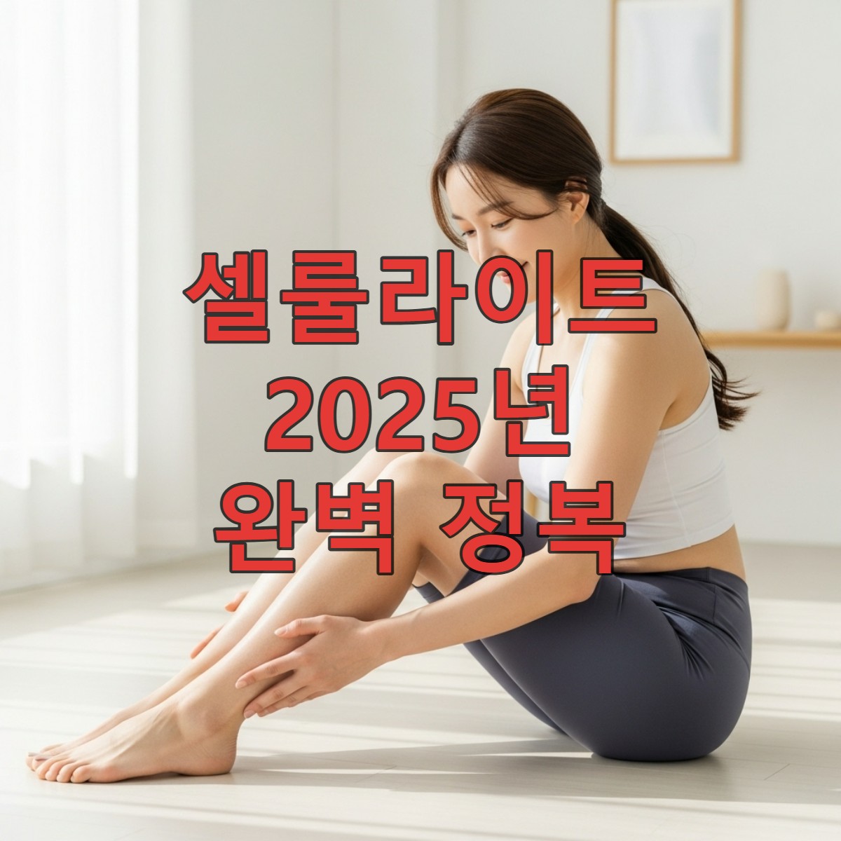 매끈하고 탄력 있는 하체를 자랑하며 자신감 있게 앉아 있는 한국 여성의 모습