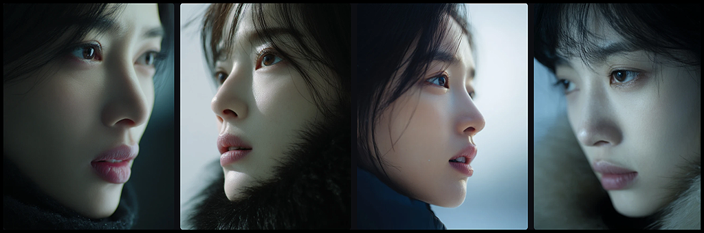 차가운 겨울 빛 아래 멍하니 허공을 응시하는 인물의 고독하고 공허한 분위기_Midjourney